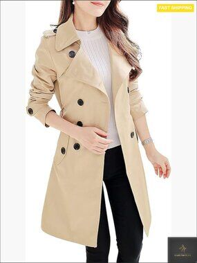 Classic Slim Fit Trench Coat Double Breasted Waterproof Elegant Outerwear
